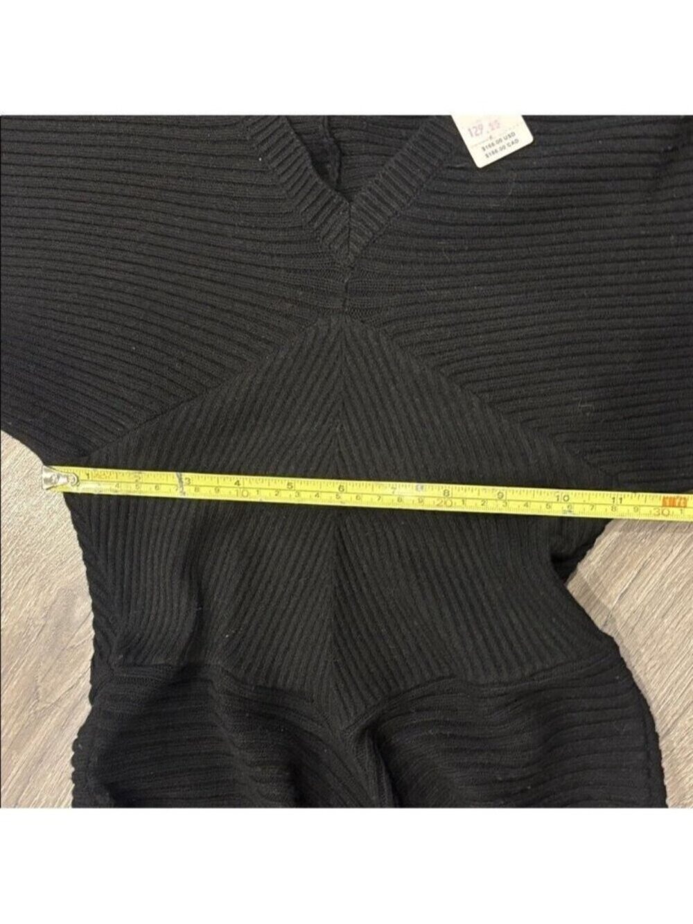 Anthropologie Black Ribbed Knit Sweater Midi Dress Flutter Sleeve Small NWT 0598 - Picture 7 of 9